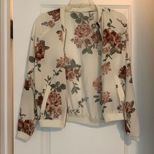 Floral zip up bomber jacket